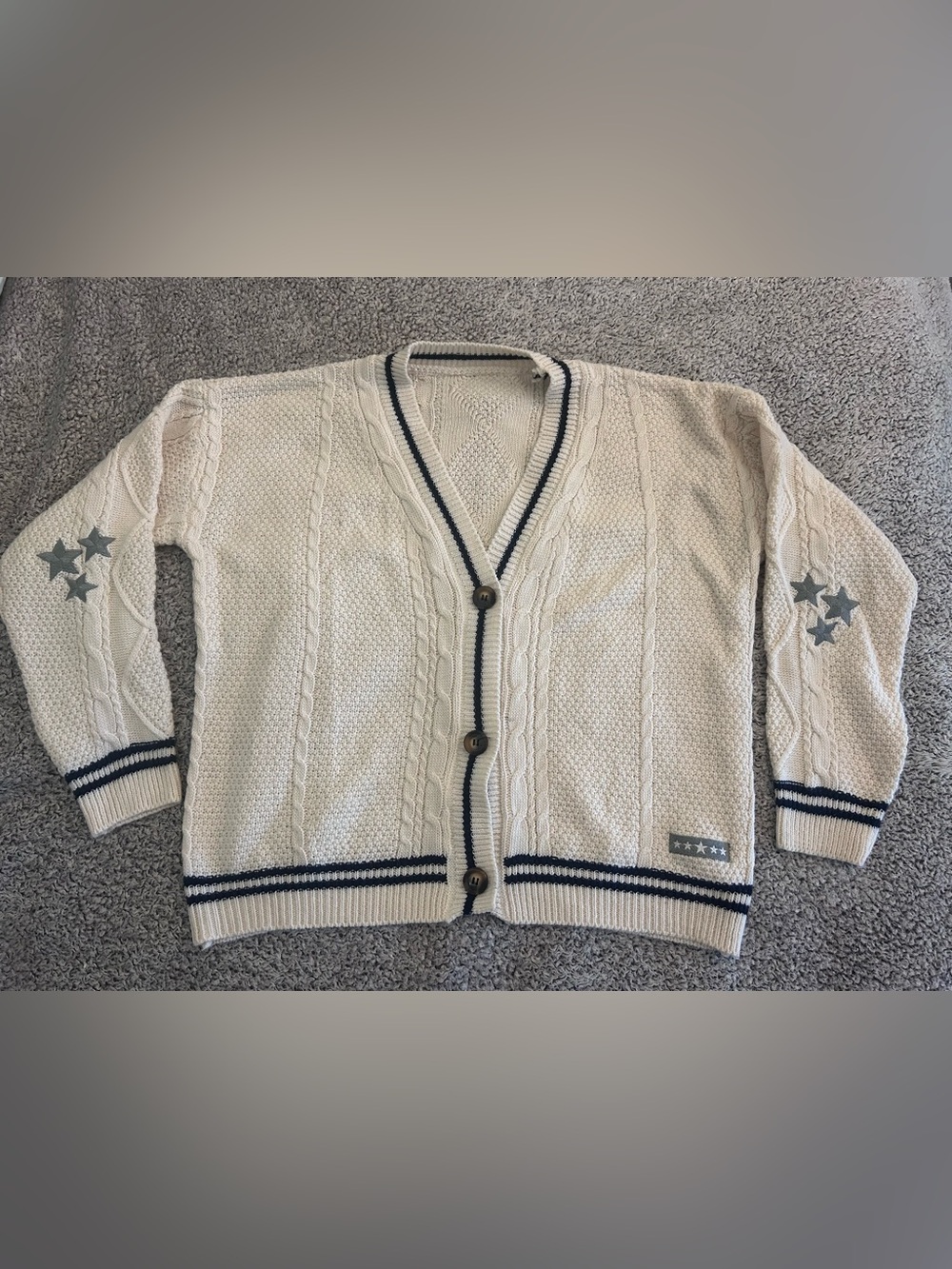 NWOT Taylor Swift Folklore Inspired Cream Cable Knit Star Cardigan Sweater S/M